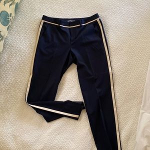 Vince navy racing stripe wool blend trousers in slim fit. Size 8 US.